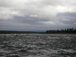 Wind-driven chop on the Maymecha River, near 71.2N, 99.4E, in Arctic Siberia